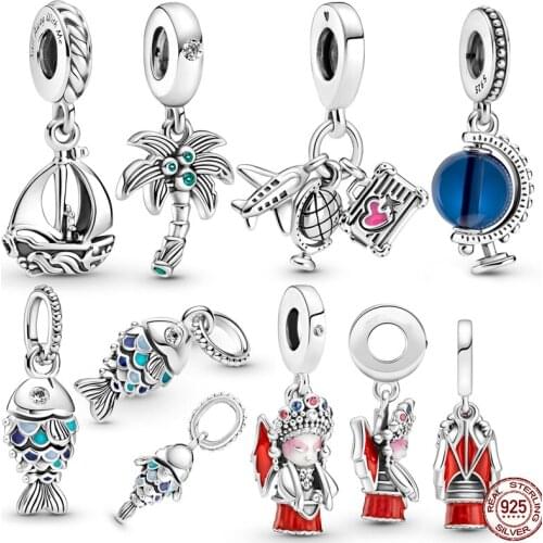 2021 New 925 Sterling Silver Fish&Doll Airplane and Globe Charm&Bead Fit Original 3mm Bracelet&Bangle Making Fashion DIY Jewelry