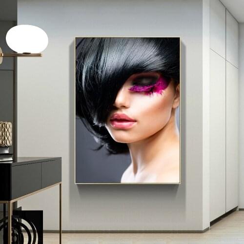 Modern Fashion Beautiful Woman Portrait Canvas Painting Posters and Prints Scandinavian Wall Art Picture for Living Room Decor