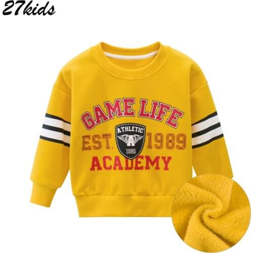 27Kids Boys Long Sleeves Letters Sportswear Sweatshirts Plus velvet Kids Clothes Autumn Childrens Winter Tops Clothing 2-9Years