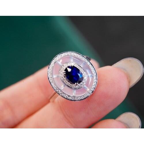 SX609 Solid 18K Gold Nature 0.75ct Royal Blue Sapphire Rings for Women Fine Jewelry Presents the Six-word Admonition