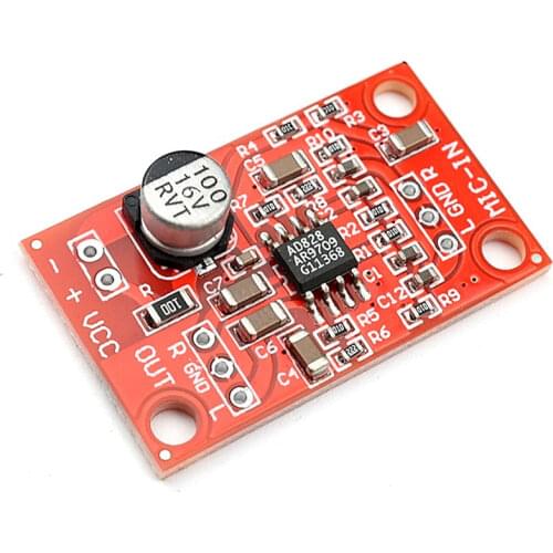 Ultra-small Dynamic Microphone Preamplifier Module 3.8-15V AD828 Dual-Channel Sound Magnifier Board Preamplifier Audio Amplifier