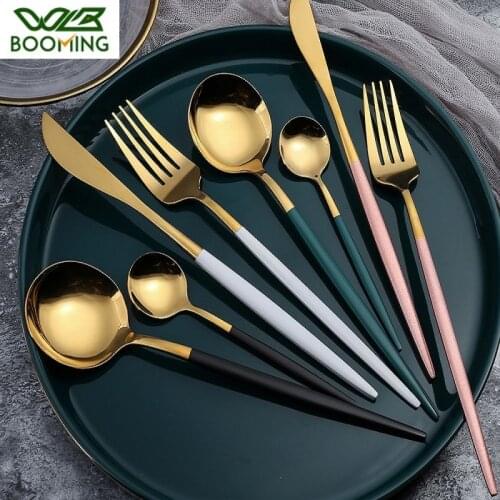 WBBOOMING Stainless Steel Dinnerware Sets Knife Fork Spoon 4 Colors Knife Sets Mirror Polishing Treatment Tableware