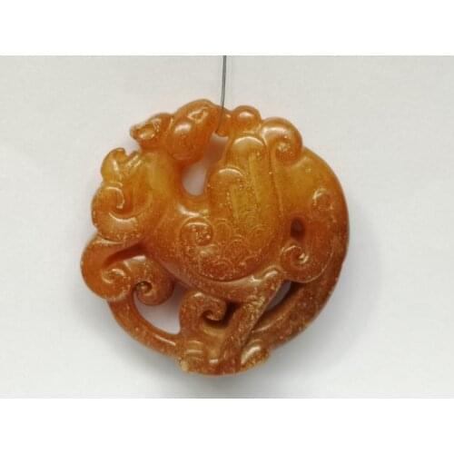 YIZHU CULTUER ART Collection Old Chinese Jade Hand Carving Auspicious Phenix Statue Pendant Amulet