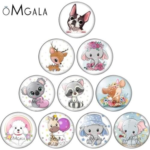 Animal Clip Art Cute Dog Fox Elepant 12mm/14mm/16mm/18mm/20mm/25mm Round Photo Glass Cabochon Demo Flat Back Making Findings