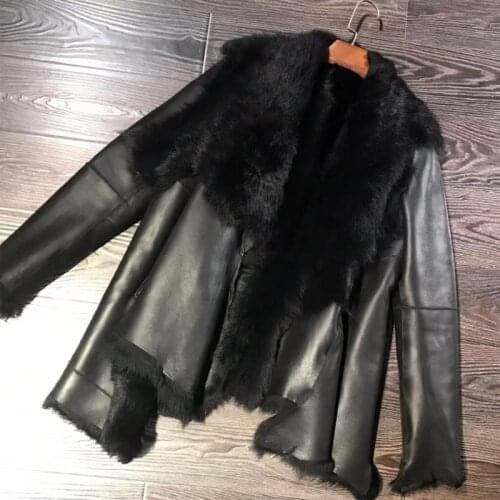 Real shearling lambskin ladies jacket women genuine sheep leather coat