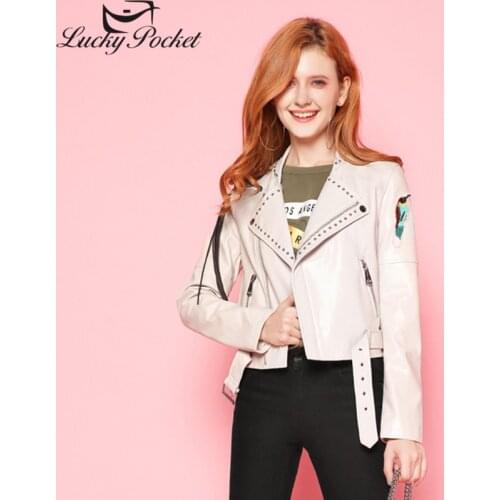 Female Spring Turn Down Collar Motorcycle Jacket Women PU Leather Coat Fashion Bird Patch Designs Tassel Long Sleeve Outerwear