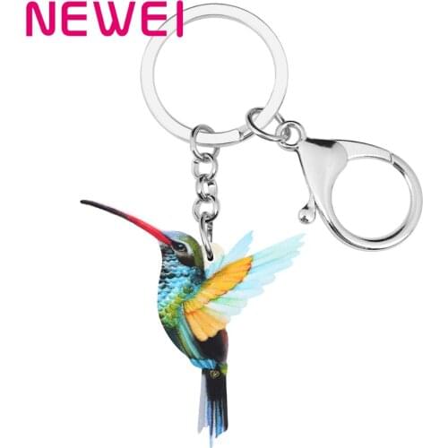 NEWEI Acrylic Hummingbird Bird Key Chains Animal Key Rings For Women Girls Teen Men Bag Car Purse Decorations Gift Hot Sale Bulk