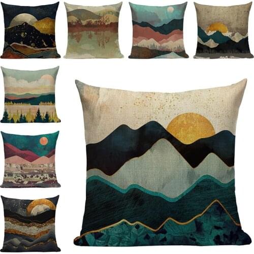 Scenic Linen Cushion Covers for Sofa Decorative Pillow Case Throw Pillowcase Car Seat Accessories Home Textile Decor 45x45cm
