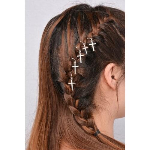 10pcs Fashion Cross Women Beads for Hair Braids for Beard Hair Beads Jewelry Vintage Women Girl Hairpin Hair Clips Accessories