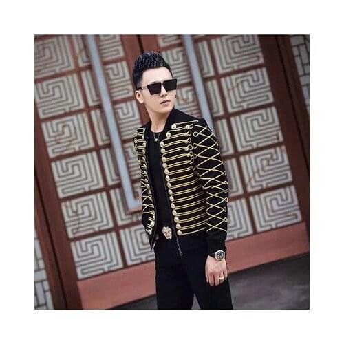 100%real mens luxury golden cord decoration black baroque/leisure jacket/casual/ASIA SIZE