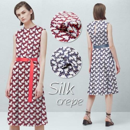 12momme 110cm width lovely cats printed summer dress clothing fabric 100% silk crepe de chine garment materials Freeshipping