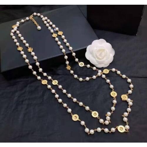 2021 Hot Brand Fashion Jewelry Women Buttons Pearls Chain Necklace Party Fine Fashion Jewelry