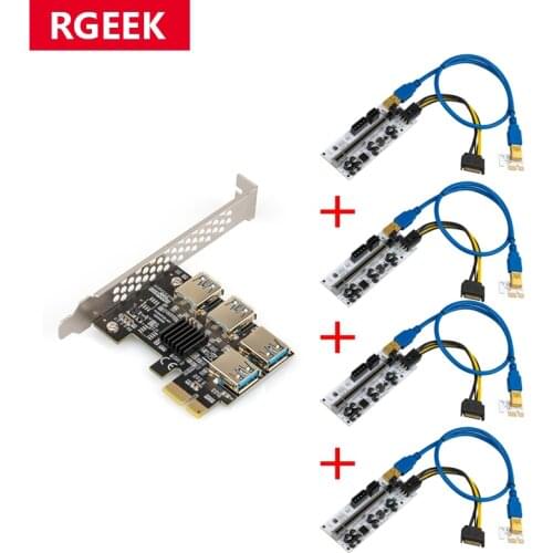 4pcs PCI-E Express 1x to 16x Riser 010 Card Adapter PCIE 1 to 4 Slot PCIe Port Multiplier Card for BTC Bitcoin Miner Mining