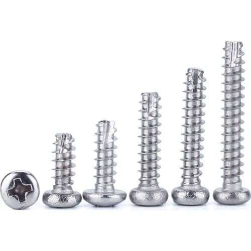 50/100Pcs 304 Stainless Steel Round Head Phillips Cut Tail Self Tapping Screws M2 M2.3 M2.6 M3 PT Slotted Screw
