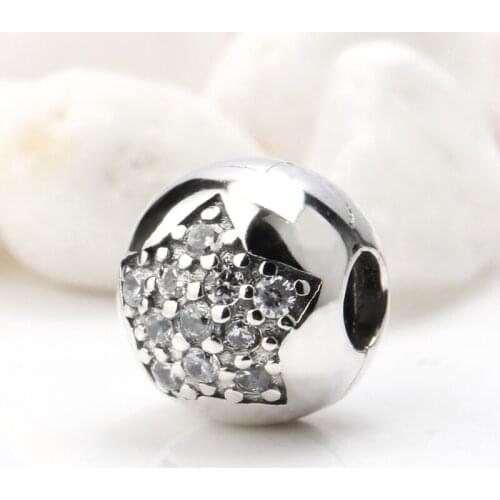 925 Sterling Silver Clip Charm Sparkling Star Round Shape Beads Fit Original Pandora Charms Bracelet DIY Jewelry