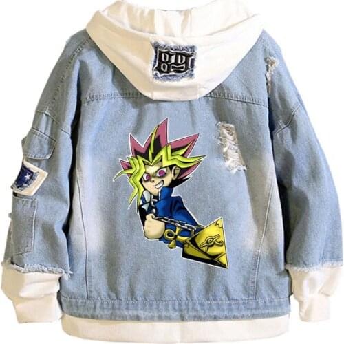 Anime Yu-Gi-Oh! Coat Teens cowboy Cosplay Jacket Men Women Casual Denim Hooded Loose coat Cartoon Hooded