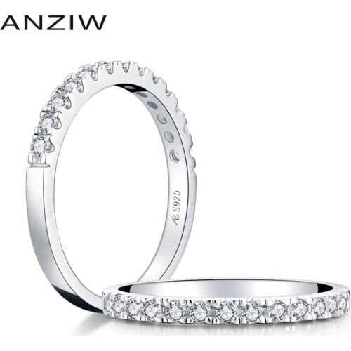 ANZIW Classic Row Drill Wedding Band Ring 925 Sterling Silver Ring Simulated Diamond Engagement Wedding Band Ring Jewelry
