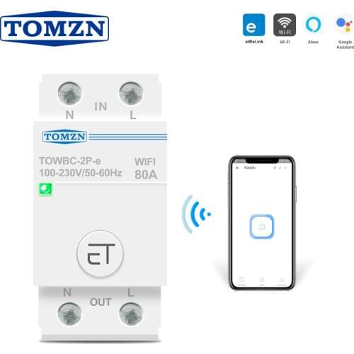 63A 80A Single phase Din Rail WIFI Circuit Breaker Smart Switch Remote Control by Ewelink APP for Smart Home TOMZN MCB timer