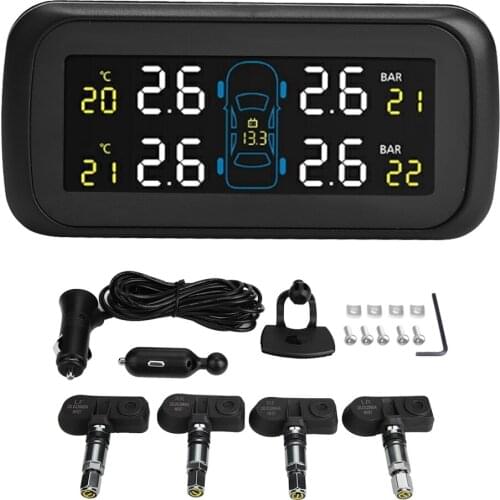Car TPMS Tyre Pressure Monitoring System LCD Cigarette Lighter USB Charger 4 Internal Sensor car accessories tire pressure