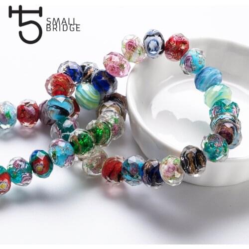 12mm Murano Mixed Color Flower Glass Beads for Bracelet Making Material Pearls Faceted Rondelle Large Lampwork Beads L001