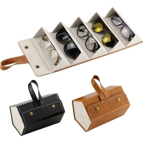 Durable Portable Glasses Organizer 2/3/4/5/6 Multi-slot Eyeglasses Storage Display Travel Folding Sunglasses PU Leather Case