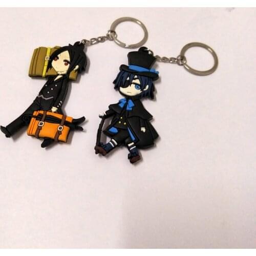 Halloween Black Butler Double-Side Soft Rubber Keychai Ciel Phantomhiven Cartoon Figure Pendant KeyChain Christmas New Year Gift