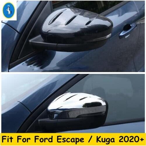 Car Rearview Mirror Cap 2Pcs Cover Trim For Ford Escape / Kuga 2020 2021 Carbon Fiber / Chrome ABS Exterior Refit Kit