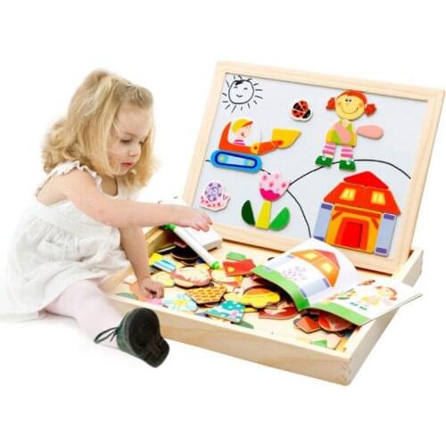 Wooden Toys Magnetic Drawing Board Puzzle Toys Children 3D Puzzle Drawing Board Children Learning Educational Wooden Toy100+pcs