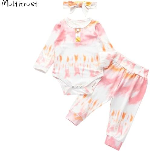 Baby Boys Tie-dye Girls Clothes 2020 Autumn Clothing Sets Newborn Cotton Gradient Print Long Sleeve Bodysuit+Pants Kids Suits