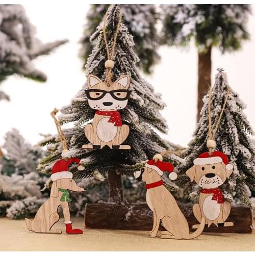 Christmas Decoration Wooden Tree Car Hanging Pendant Small Animal Christmas Tree Ornament 2022 New Year Merry Christmas