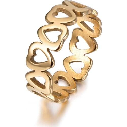 JeeMango Romantic Hollow Heart-shaped Wedding Couple Rings Trendy Style 316L Stainless Steel Women Ring Jewelry Anillo R17154