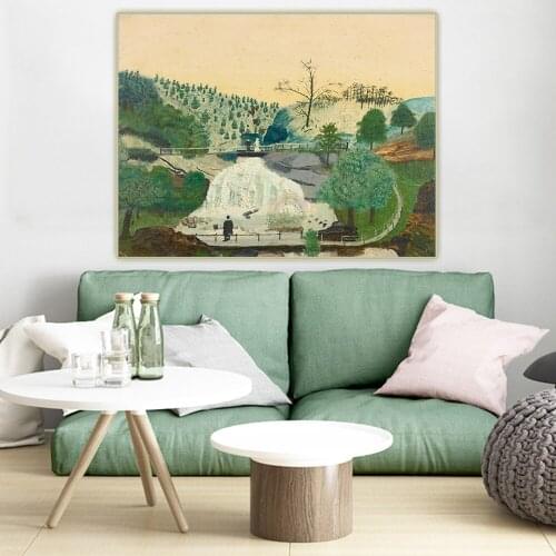 Citon Grandma Moses Anna Mary Robertson《Landscape With Waterfall》Canvas Oil Painting Artwork Picture Wall Decor Home Decoration
