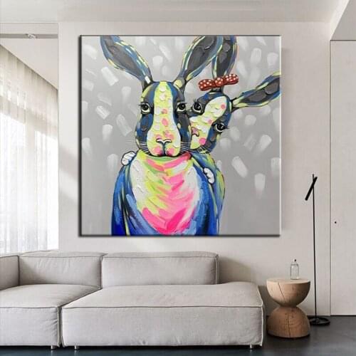Two Rabbits Cool Abstract Oil Painting 100% Hand-Painted Wall Art Home Decor Pictures Modern Oil Painting On Canvas No Framed