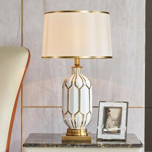 XIRIGHT 40x68cm Bedroom Ceramic Table Lamp For Living Room Household Bedside Lamp Ceramic Fabric Living Room Decorative Lamps