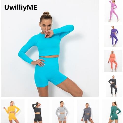 UwilliyME Smiling Face Pattern Seamless Yoga Set Women 2 Piece Gym Outfits Workout Fitness Clothing Sports Suits Sportwear