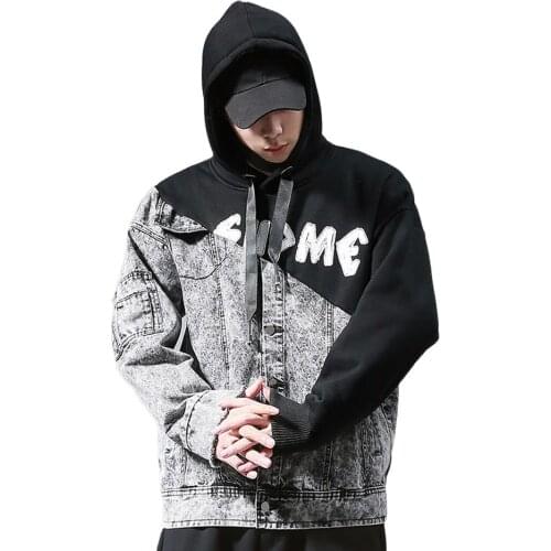 2021 New Spring Men Women Jean Jacket Patchwork Hooded Coat Fashion Chic Loose Clothes for Couples