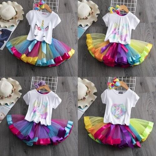 Summer Kids Birthday Unicorn Clothing Baby Girl Clothes 2021 Fashion Clothes Sets T-shirt & Tutu Skirt Children Outfit for 3 8T