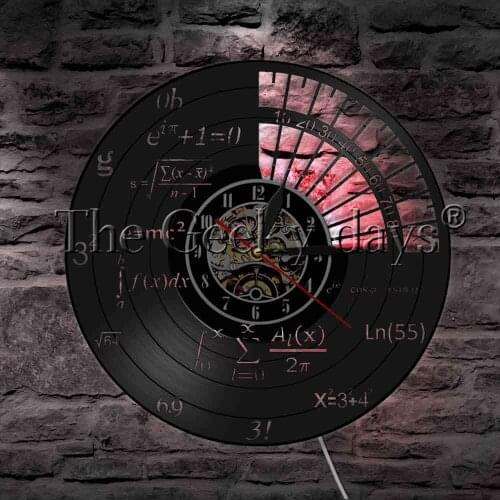 Math Equation Geometry Graphic Vinyl Record Wall Clock With LED Backlight Math Formula LED Night Lamp For Math Lover Gift