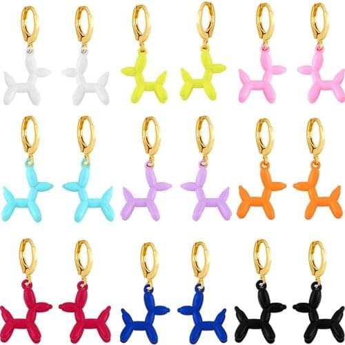 Cute Small Balloon Dog Drop Earring Dainty Enamel Cartoon Animal Hoop Earrings For Best Friend Trendy Friendship Jewelry Gift