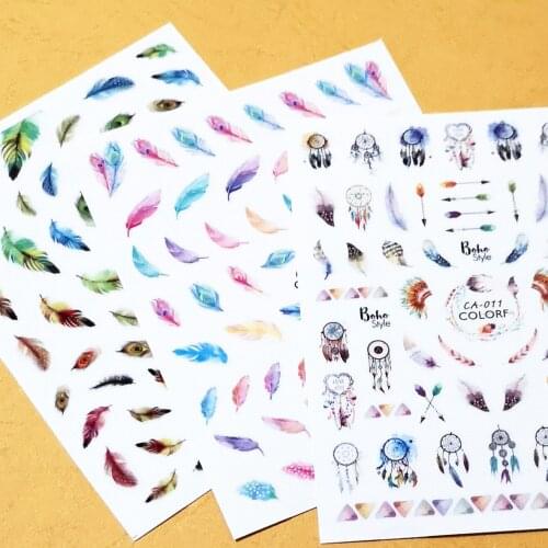 Newest CA 9 10 11 Feather design nail art sticker decal stamping back gule DIY nail decoration wraps