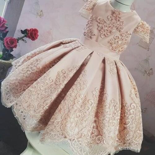New Cute Baby Girls Birthday Dresses Lace Applique Ball Gown Kids Pageant Gown for Girls Kids Clothes