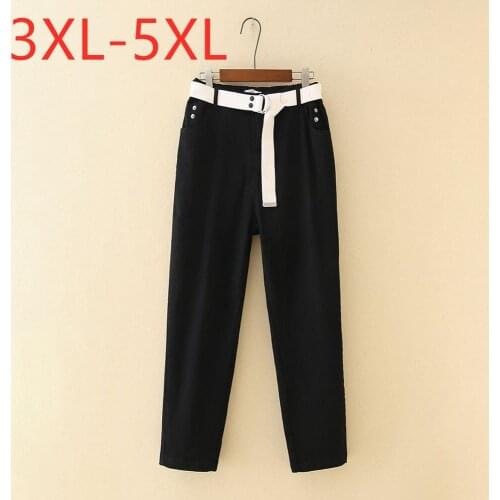 New ladies autumn winter plus size long canvas harem pants for women large loose casual black pocket belt trousers 3XL 4XL 5XL
