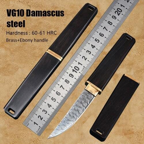 VG10 Damascus Steel Wood Handlel EDC Survival Camping Self Defense Weapons Utility Tactical Hunting Fixed Blade Knife