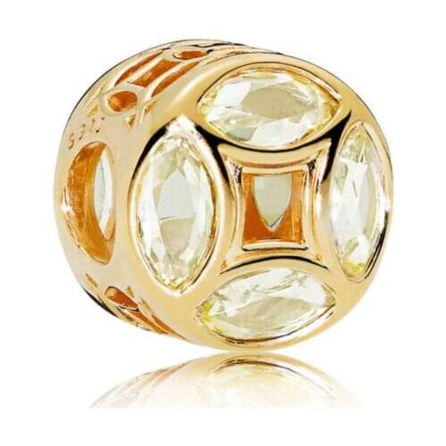 Genuine 925 Sterling Silver Charm Openwork Shine Good Fortune Coin With Crystal Beads Fit Pan Bracelet & Necklace Jewelry