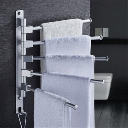 Stainless Steel Towel Storage Rack with Hooks Wall Mounted Rotating Towels Bars Bathroom Organizer Rack Home Clothing Shelf