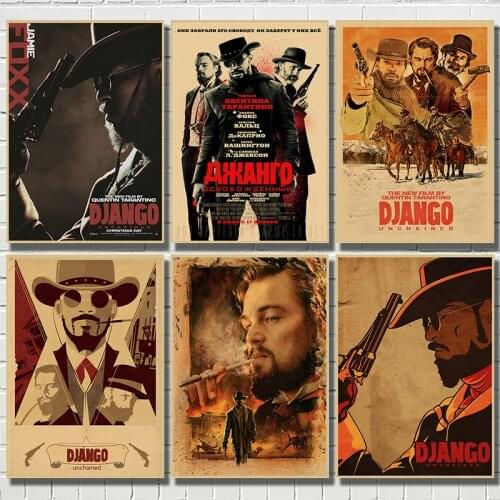 Django Unchained Classic Movie Kraft Paper Poster Bar Cafe Living Room Dining room Quentin Tarantino Poster Videos