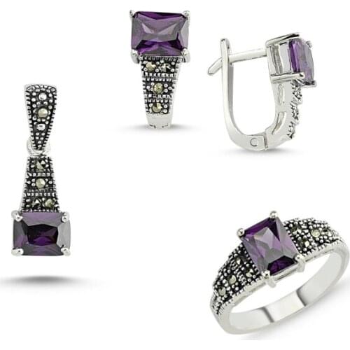 Silverlina Silver Marcasite Sterling Pendant Earring & Ring Set