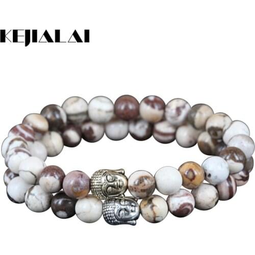 KEJIALAI High Quality Natural Australian Zebra Round Stone Beads Charm Women Bracelet Mercy Buddha Head Men Stretch Bracelet