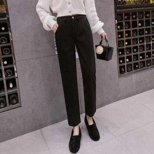 2021 Womens Pants Knitted Wool Trousers Loose-fitting Womens Knitted Pants Pure Color Soft And Warm Large