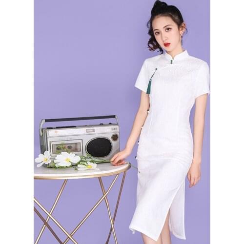 Chinese Traditional Clothing for Women Short Ethnic Summer Lace Slim Retro Cheongsam Dress Vintage Elegant Wedding Qipao Vestido